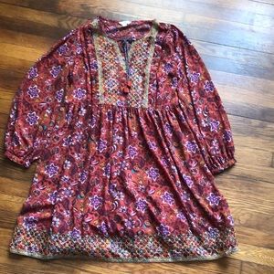 Time and Tru Brand Boho Floral Dress w/Embroidery